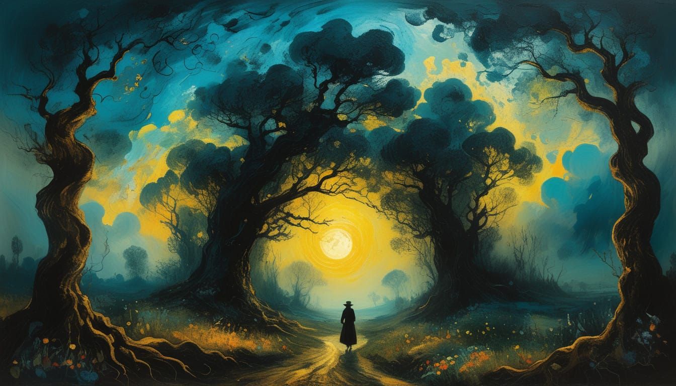 Ethereal Figure in a Dreamlike Landscape