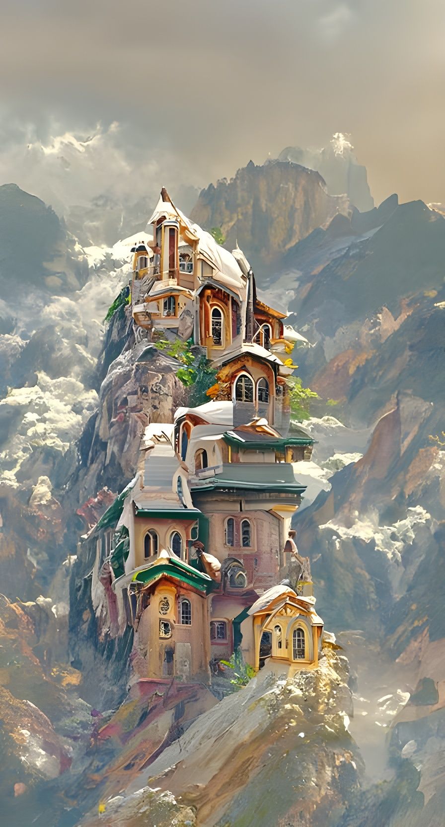 Surreal Mountain Monastery in Hyperrealism Style