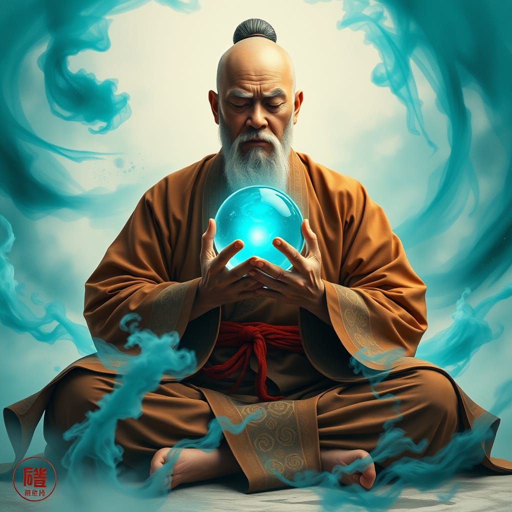 Serene Martial Arts Master in Ink Wash Style