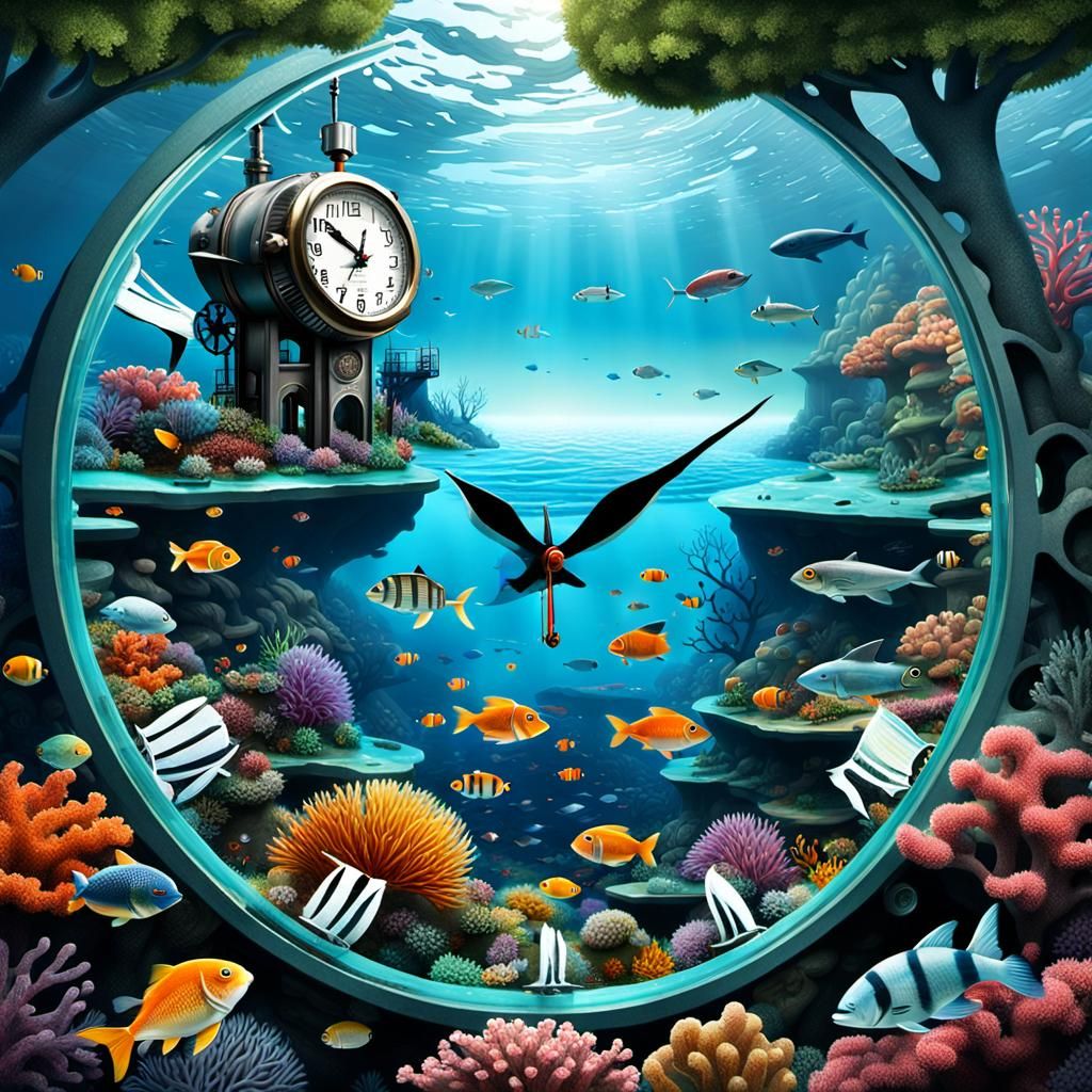 Surreal Oceanic Dreamscape with Vibrant Colors and Cityscape