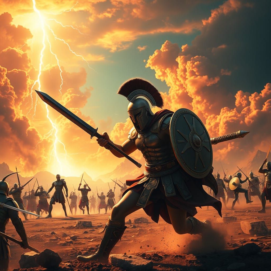 Spartan King Warrior Engages Cyborg Assassin in Ancient Gree...