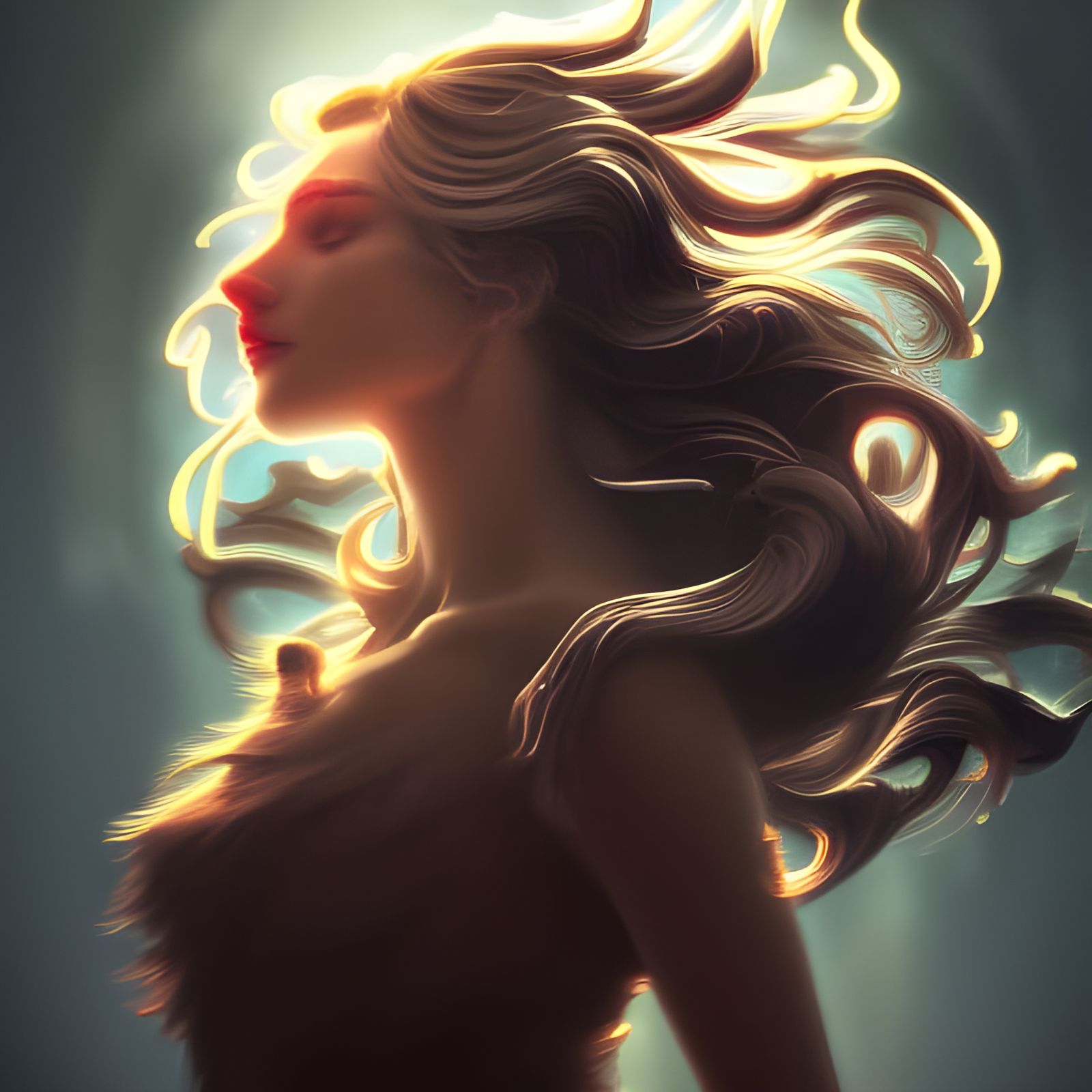 Lion Woman Portrait in Hyperdetailed Style