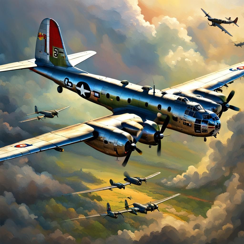 B-27 Superfortress World War 2 Plane in Splash Art