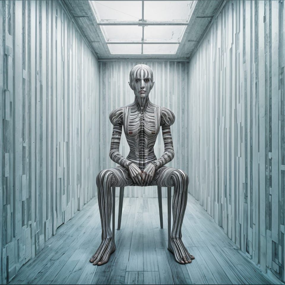 Unsettling Liminal Space Art: Striped Figure