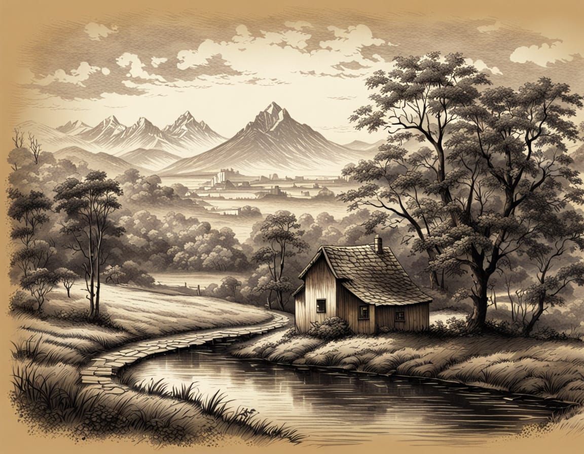 Engraved Morning Landscape on Leather