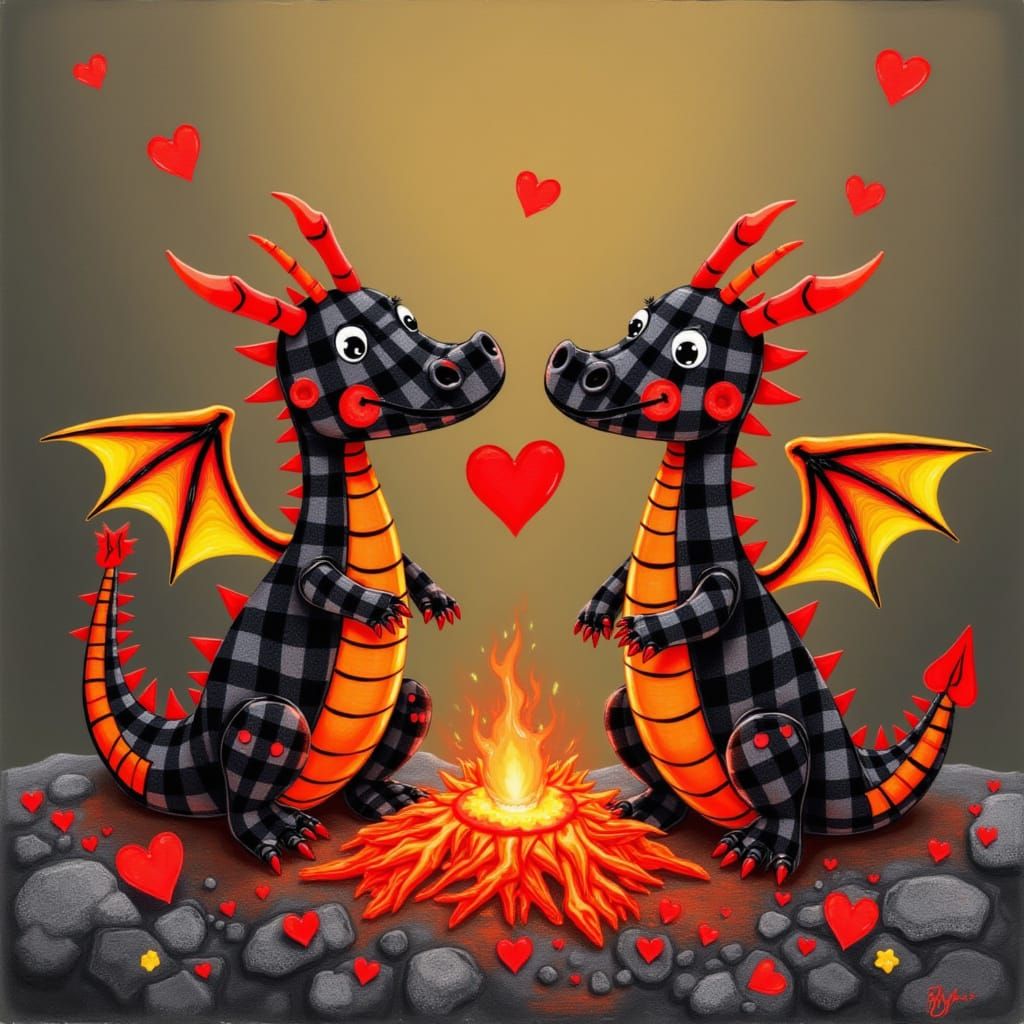 Cute Lava Creatures Erupting Love Hearts