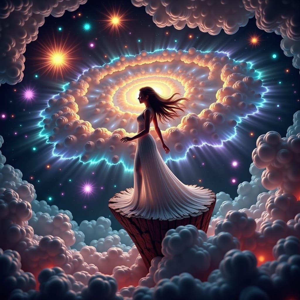 Ethereal Woman in Swirling Galaxy, Romanticism Style