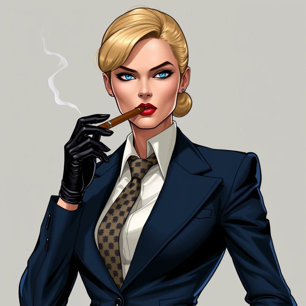 Sophisticated Female Leader in Navy Blue Suit with Black Glo...