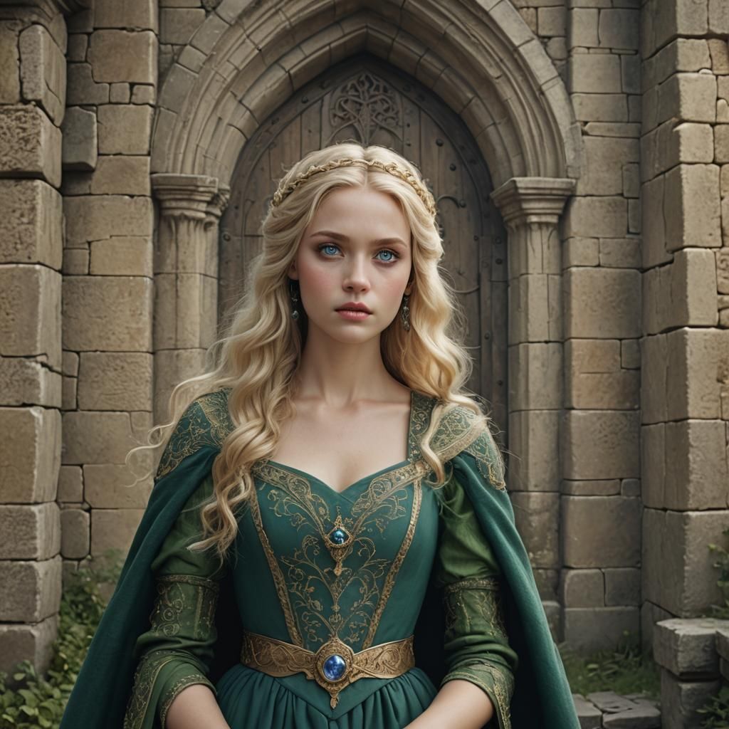 Blond Princess with Blue Eyes in Medieval Setting