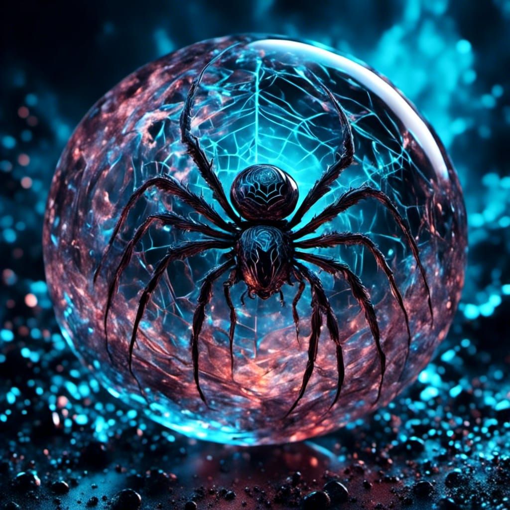 Giant Spider in Glass Ball Amidst Lightning