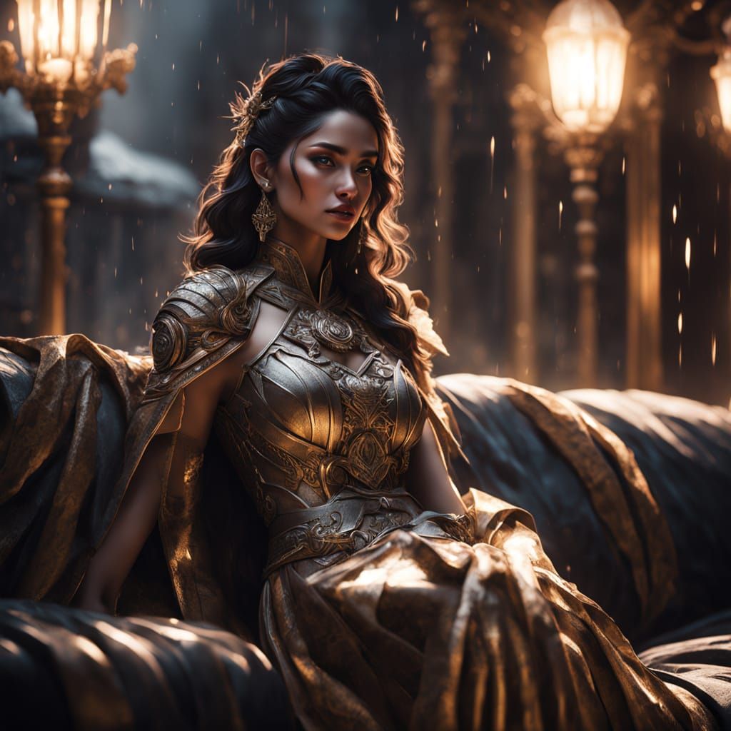 Sultry Latina Goddess in Dramatic Rainy Landscape