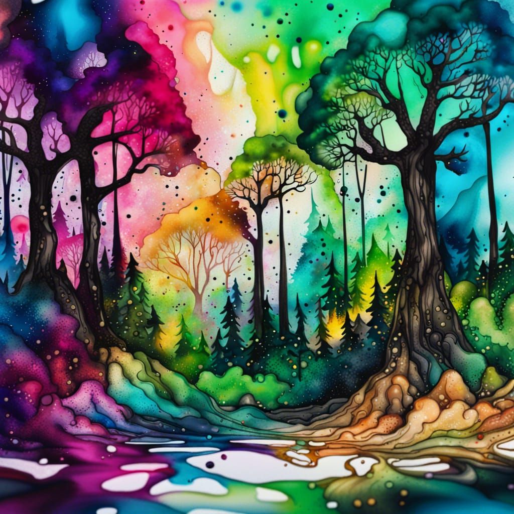 Alcohol Ink Forest: Intricate Splatter Art