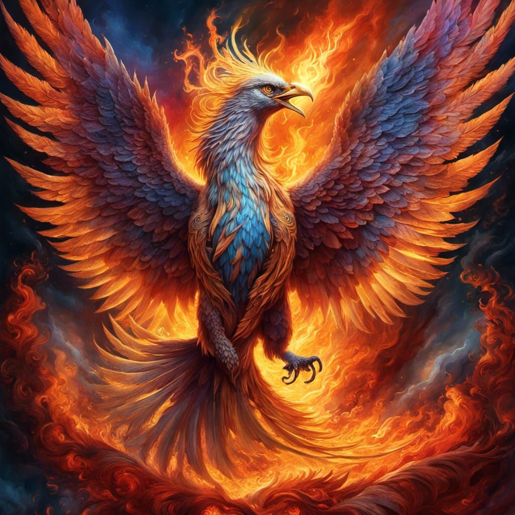 Phoenix Rising Portrait in Fantasy Dreamcore Style