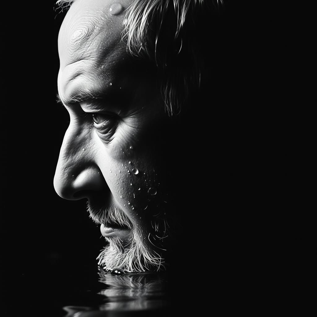 High-Contrast Portrait in Water, Film Noir Style