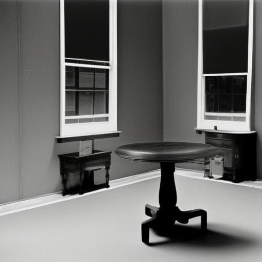Monochrome Table in White Room, Classic Photography