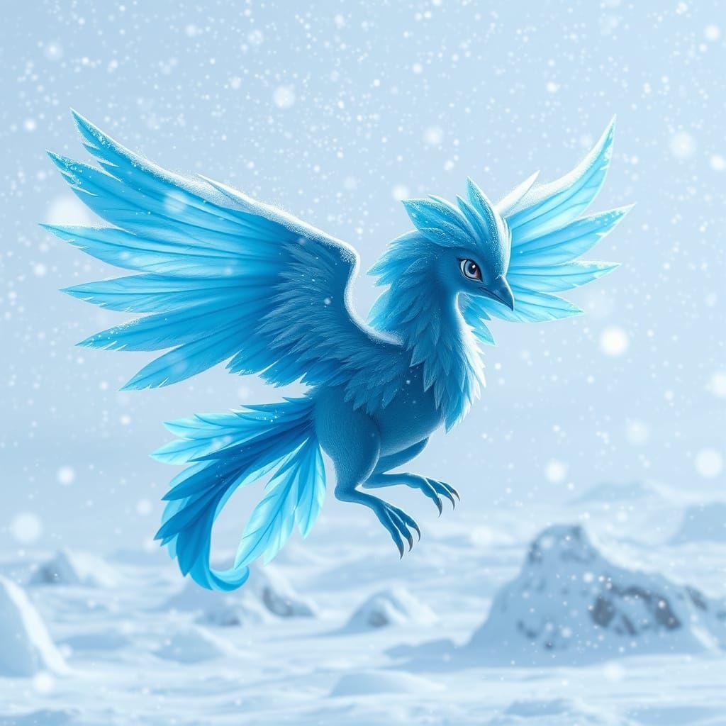 Articuno Glides Through Arctic Blizzard in Frosty Splendor