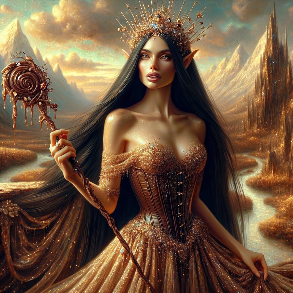 Chocolate Elf Queen in Hyperrealistic Impasto Style