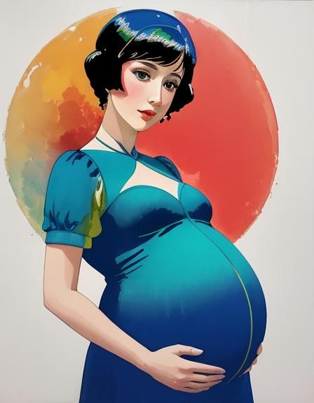 Biomorphic Pregnancy Art in Impressionistic Style