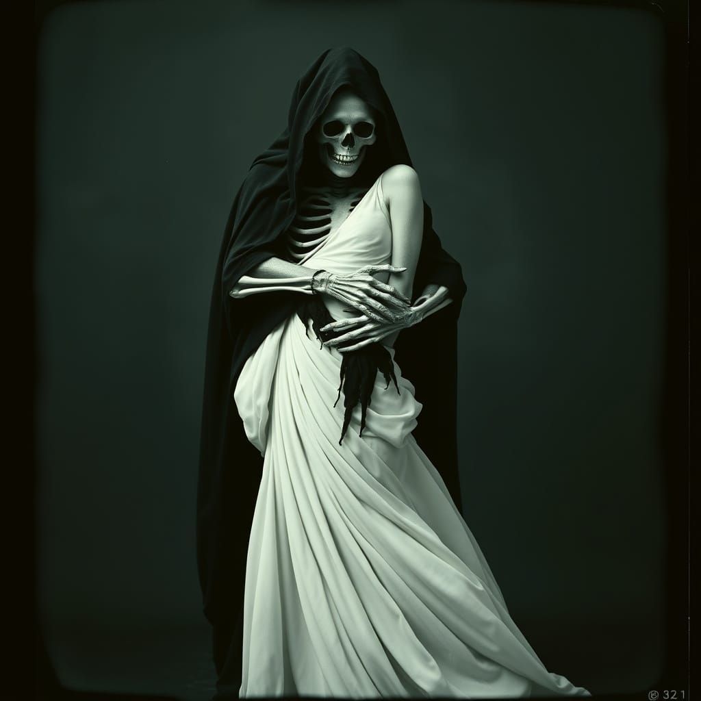 Reaper Embraces Lady Penrose: Surreal Photogram