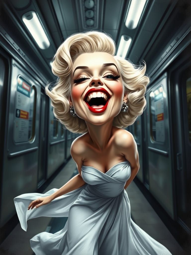 Marilyn Monroe Caricature in Dramatic Subway Scene