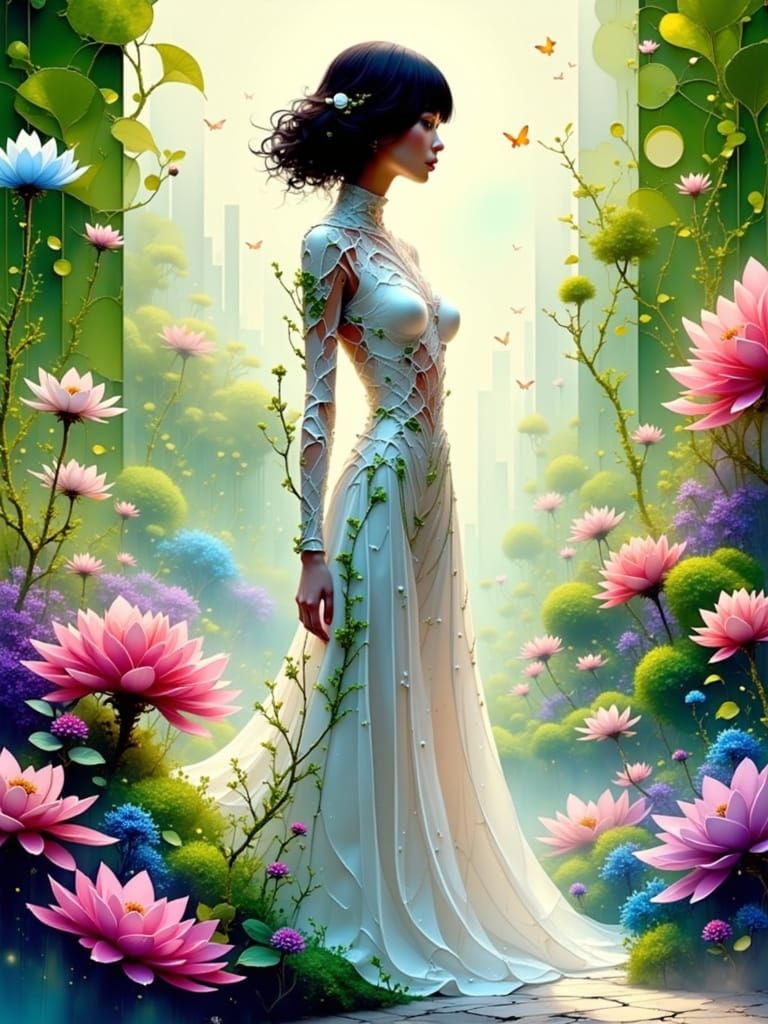 Future Botanicals: A Woman in a Neon Garden