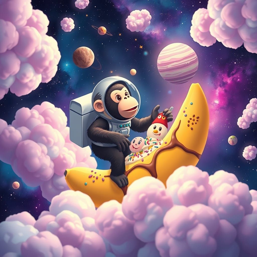 Chimpanzee Astronaut in Cosmic Candy Nebula