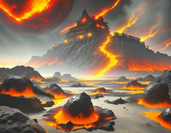 Hellish Beachside Fortress in Cyberpunk Style