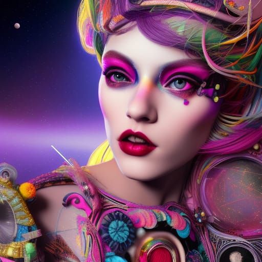 Punk Rococo Girl Plants Tech at Edge of Universe