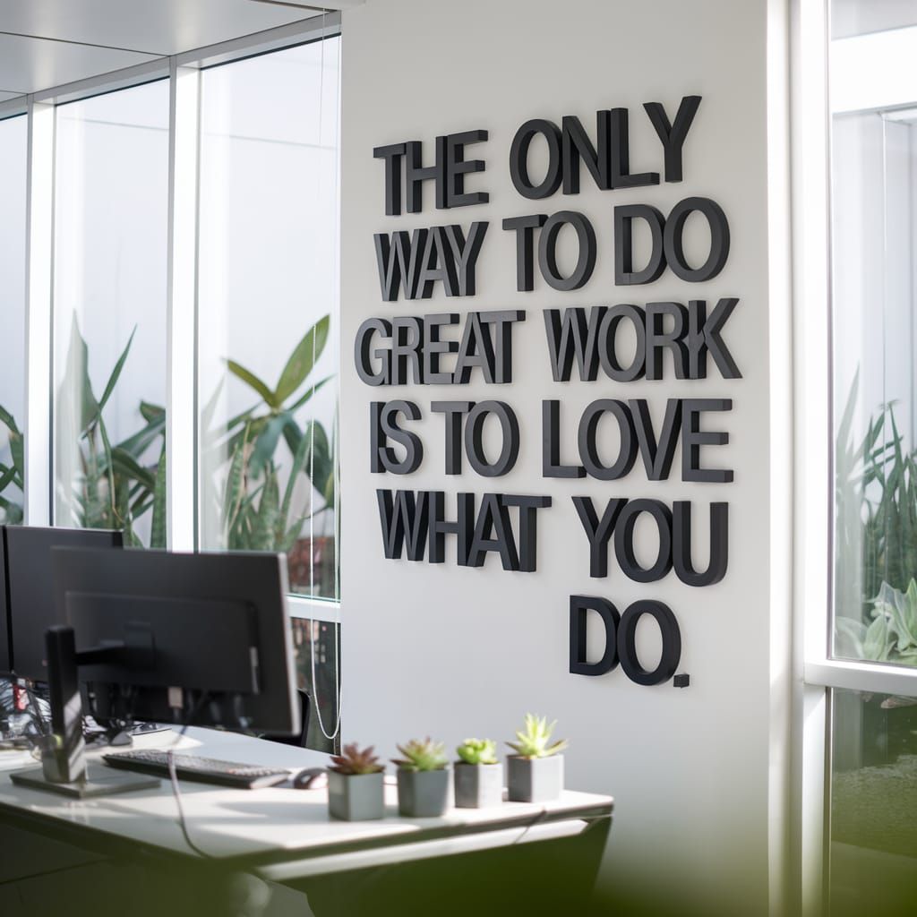 Sleek Office with Motivational Quote in 3D Letters