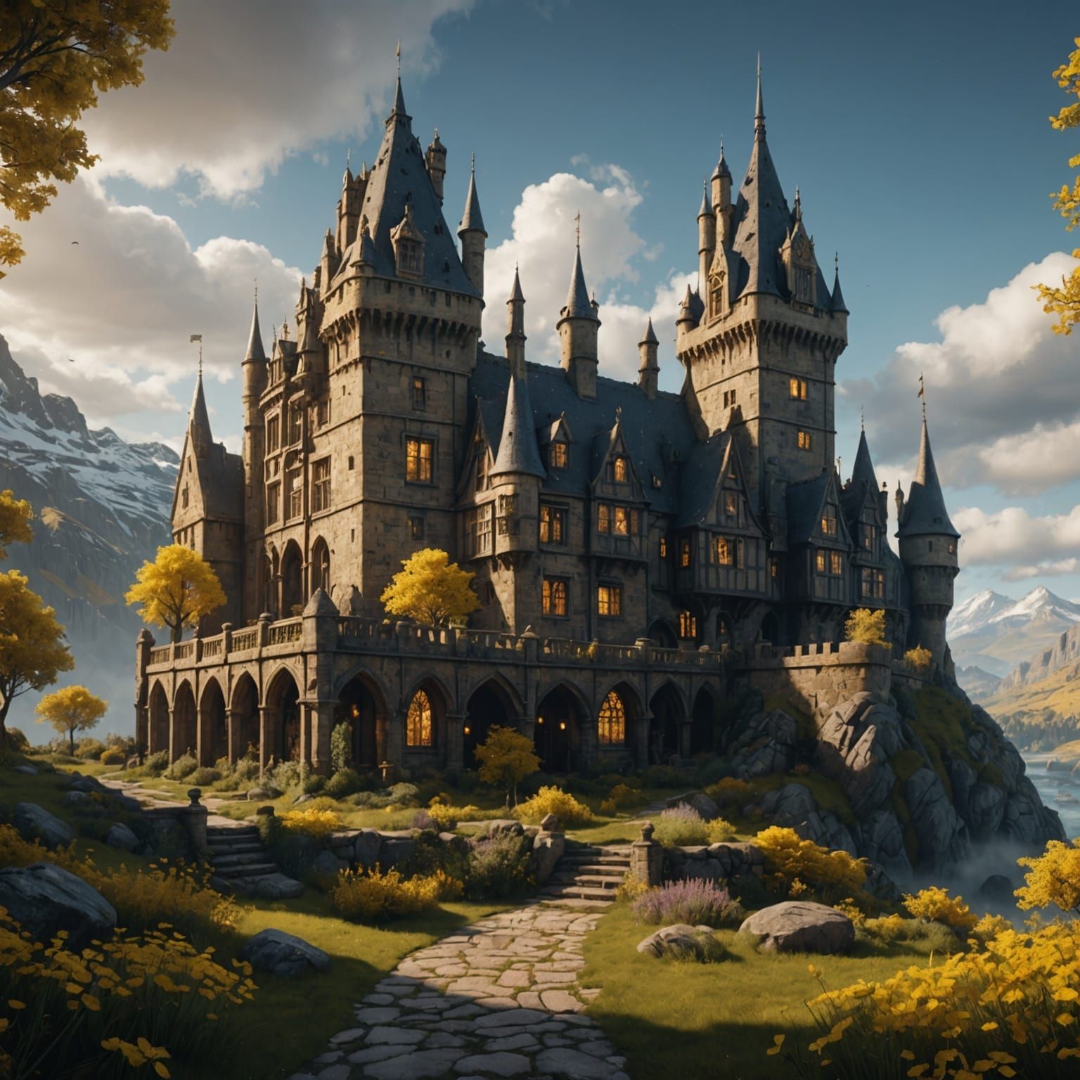 Detailed Matte Painting of Hufflepuff in Deep Color