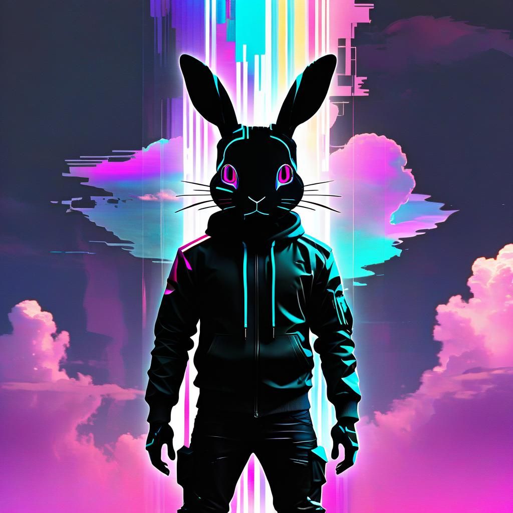 Aetherpunk Bunny Book Cover in Glitchcore Style