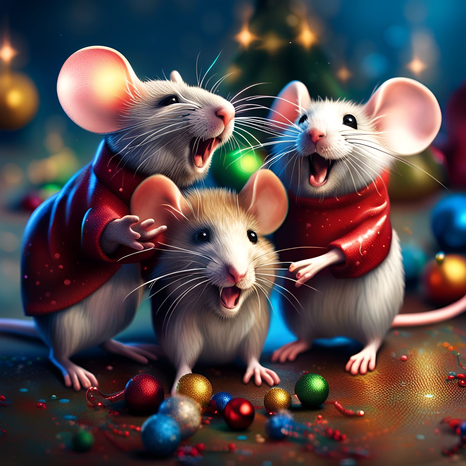 Mice Celebrate Christmas: Hyperrealistic Splash Art