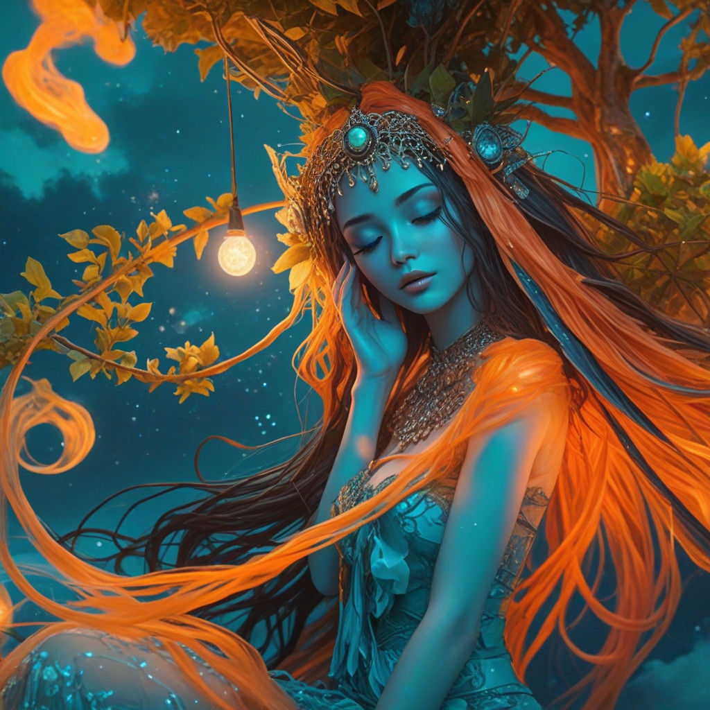 Majestic Enigmatic Being Amidst Stormy Cosmic Landscape