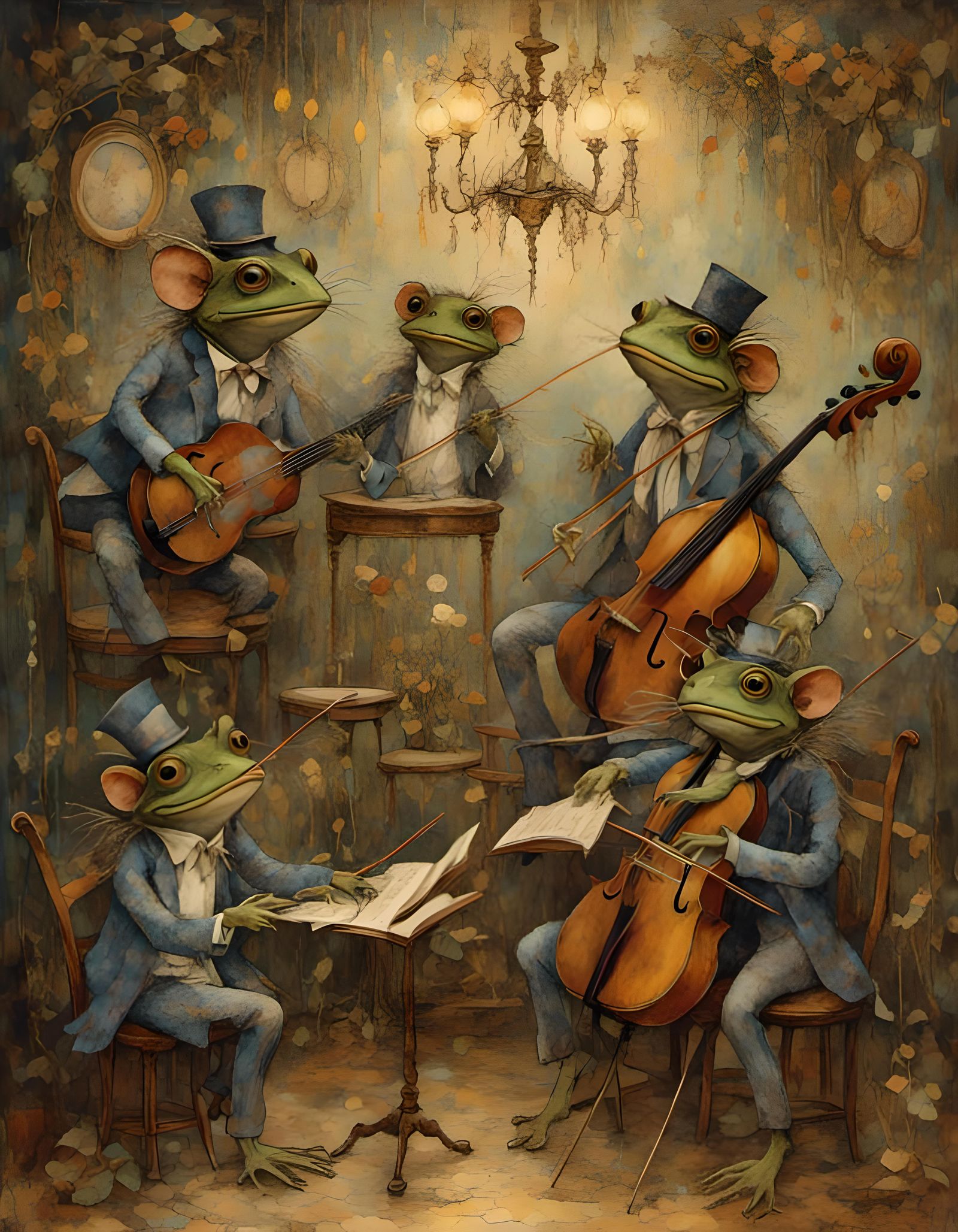 Victorian Frogs Serenade Beethoven with Cellos