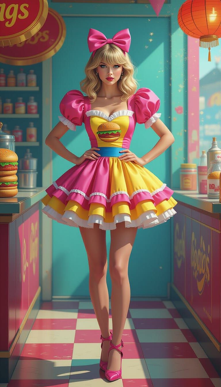 Woman in Colorful Costume in Whimsical Digital Painting