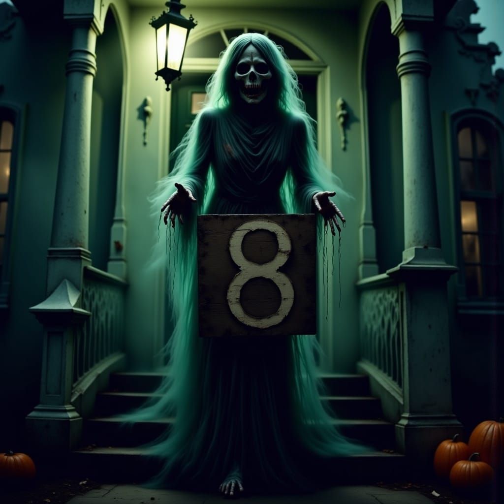 Eerie Zombie Waitress at Haunted House Illustration