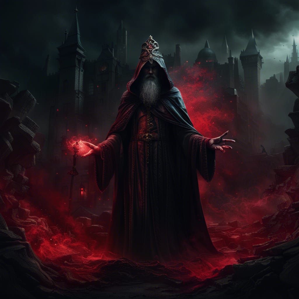 Creepy Dark Wizard Casting Magic Spell