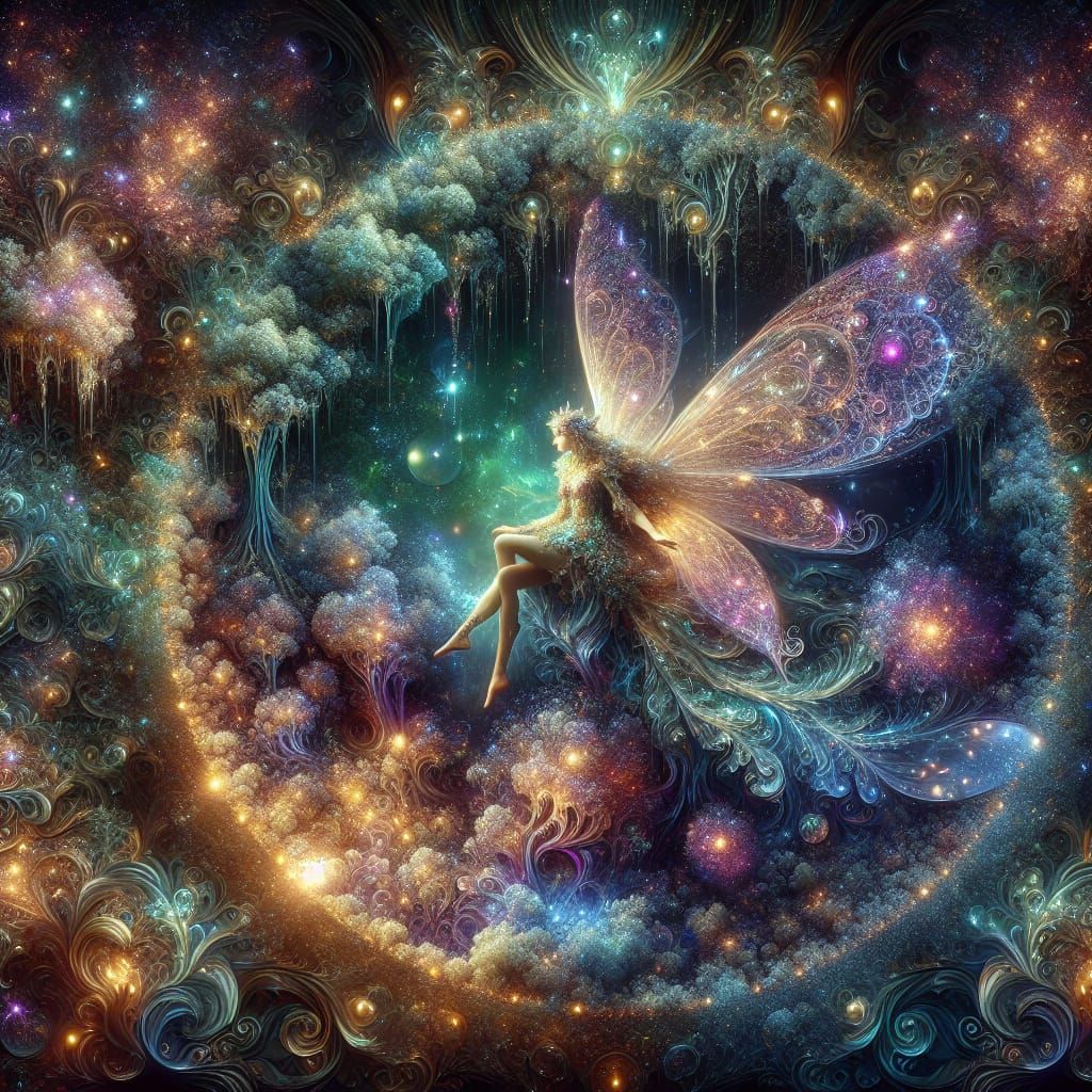 Fairy in Crystalline Geode: Ethereal Digital Art