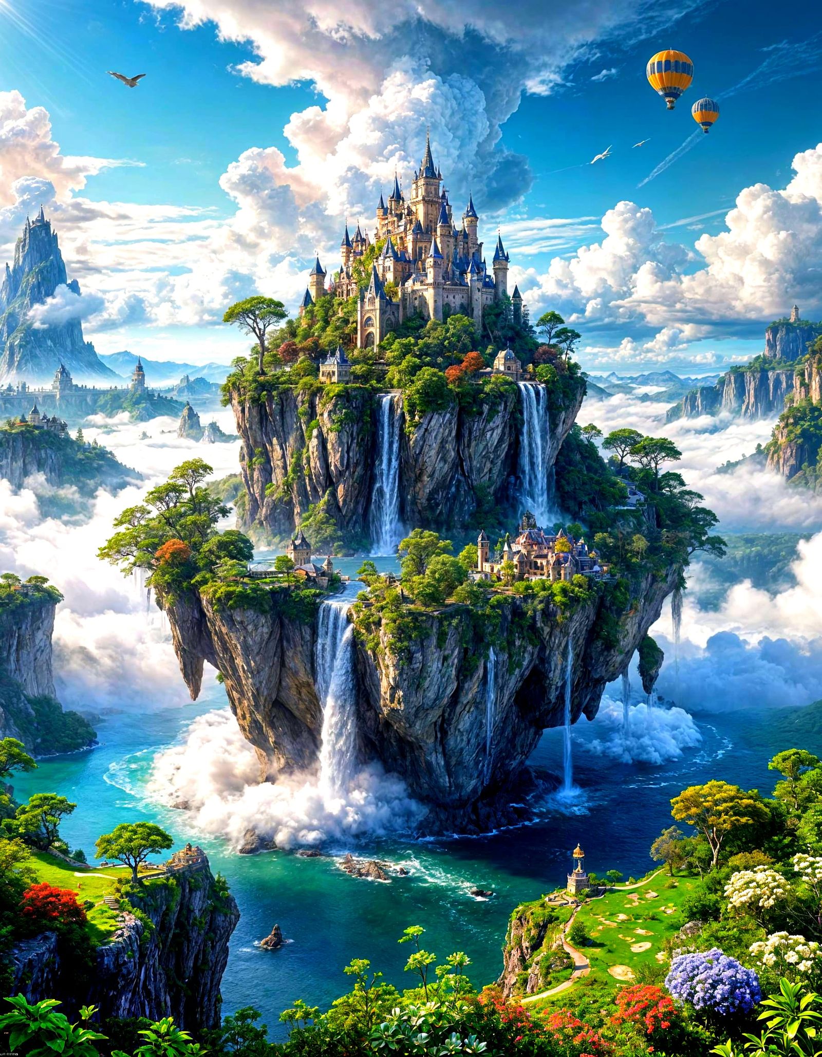 Majestic Castle on Floating Island Above Clouds