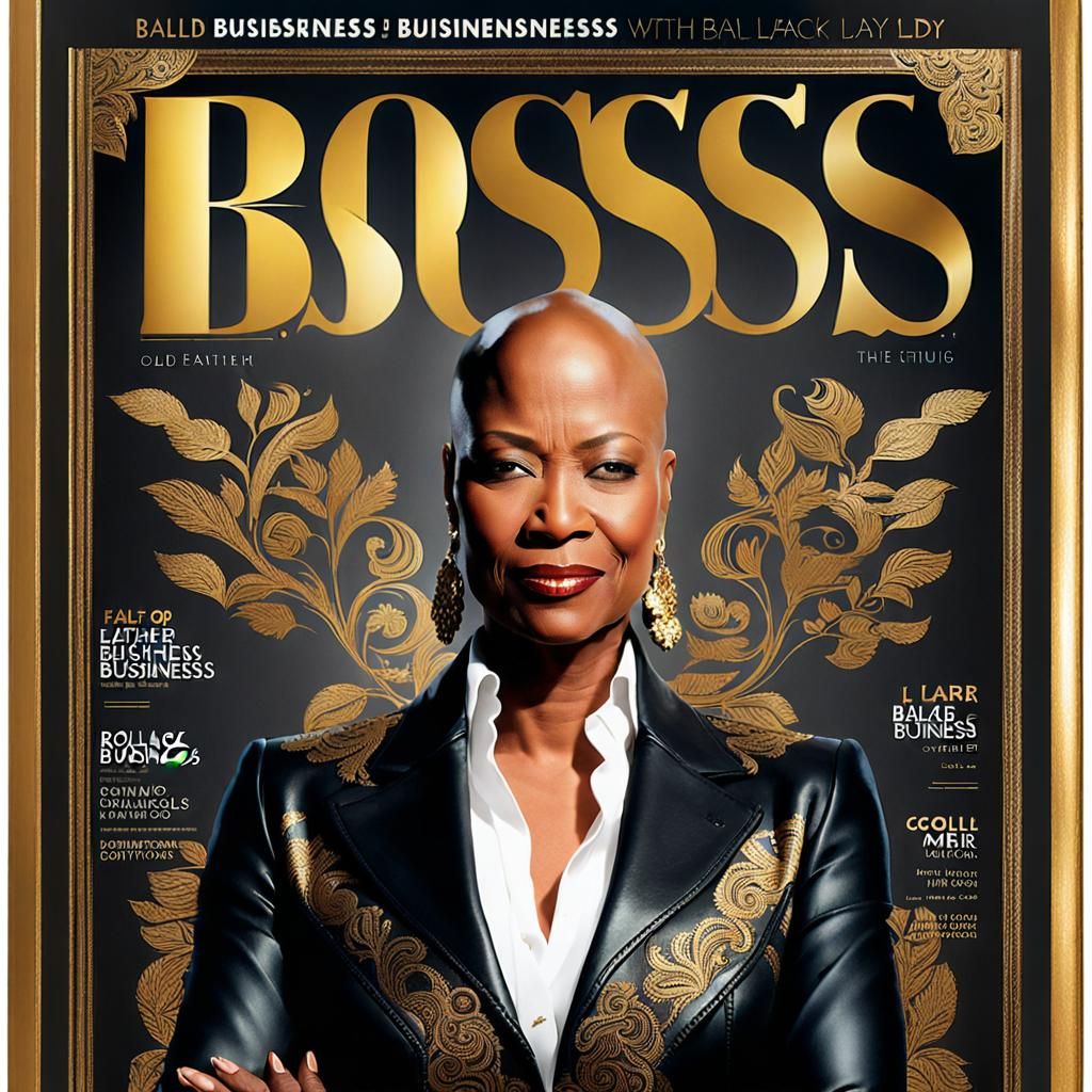 Magazine Cover: Confident Black Businesswoman in Gold-Embroi...