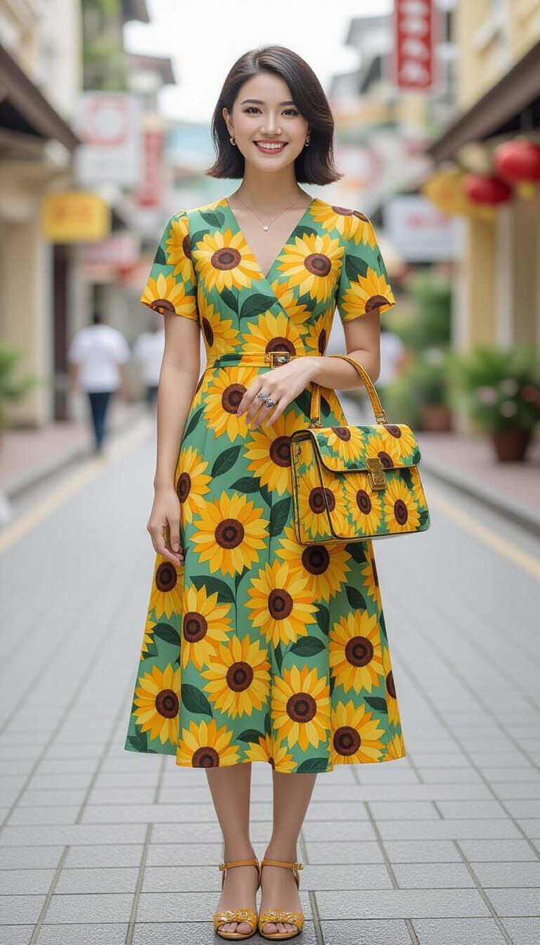 Thai Woman in Sunflower Dress with Matching Accessories