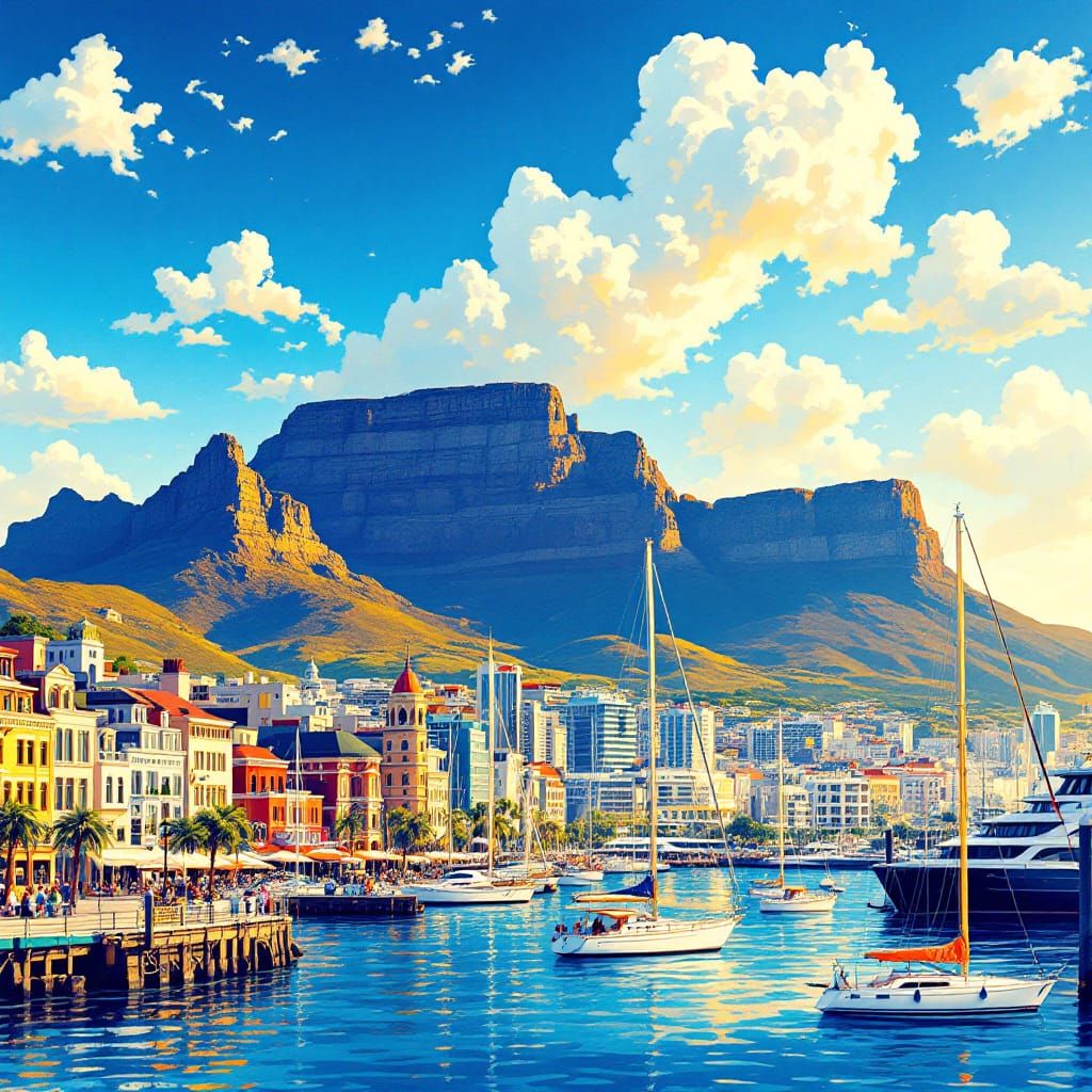 Vibrant Cape Town Waterfront Scene in Golden Light