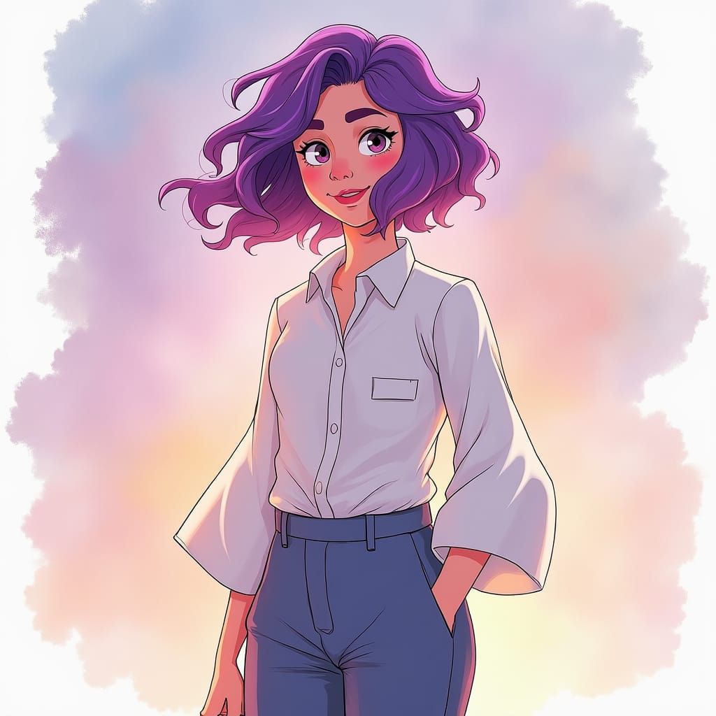 Nimona: Spirited Shapeshifter in Whimsical Watercolor Style