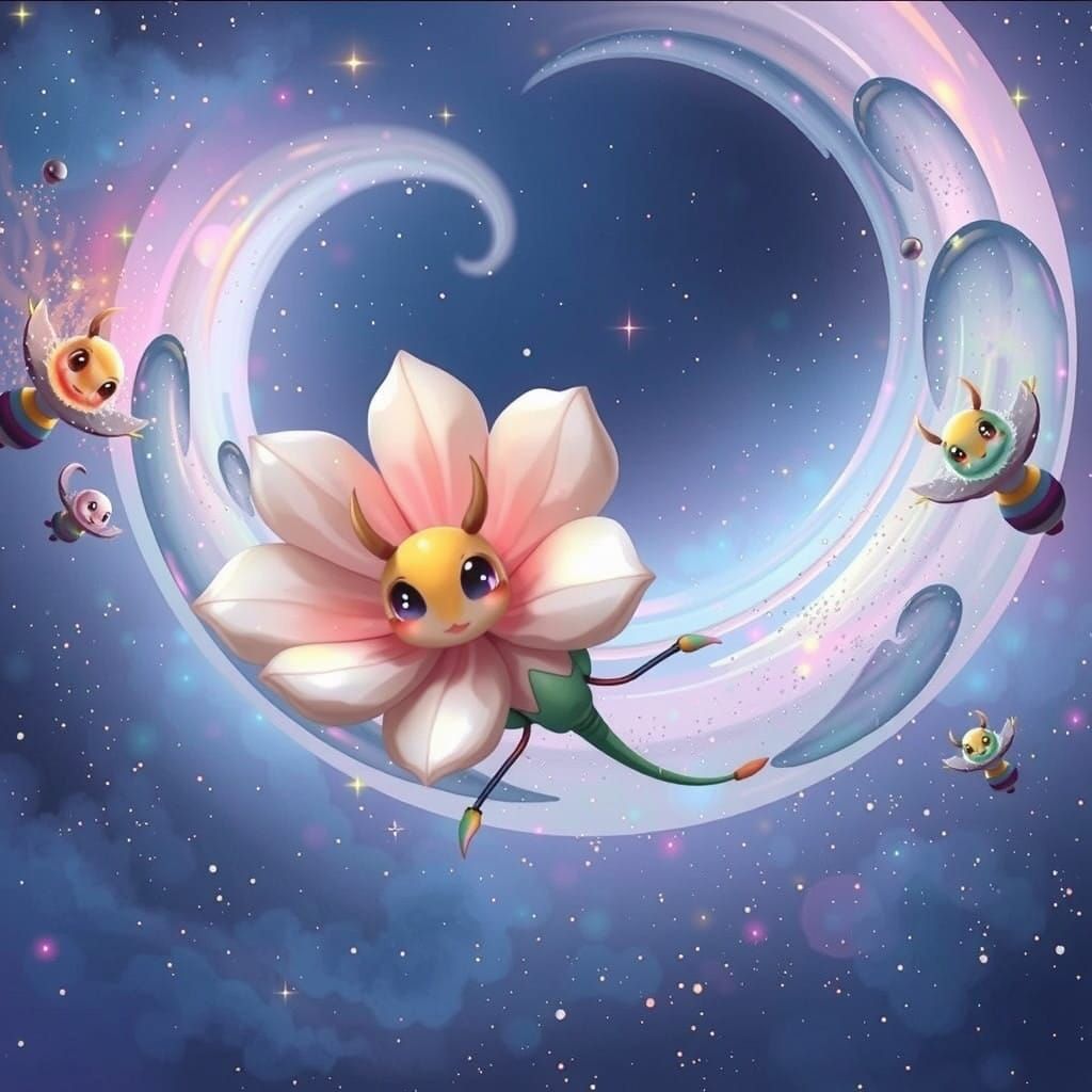 Whimsical Flower Being in Nebula