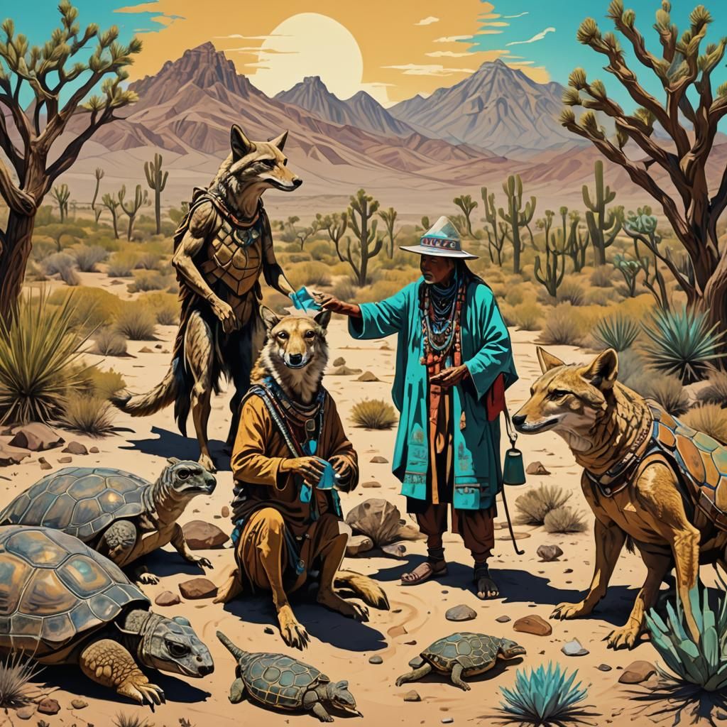 Desert Shaman Meeting in Pop Art Style