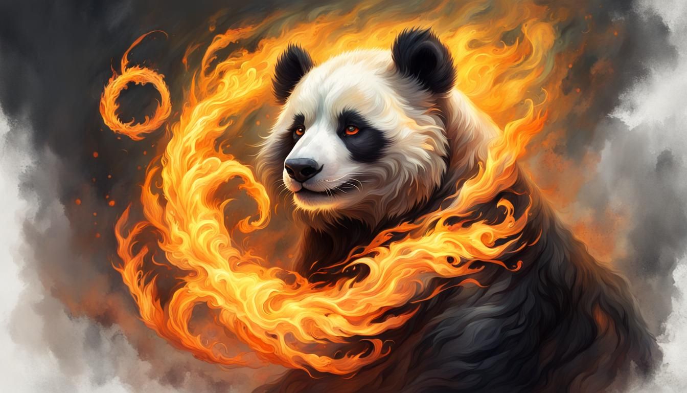 Fantasy Fire Panda Portrait in Oil Painting Style