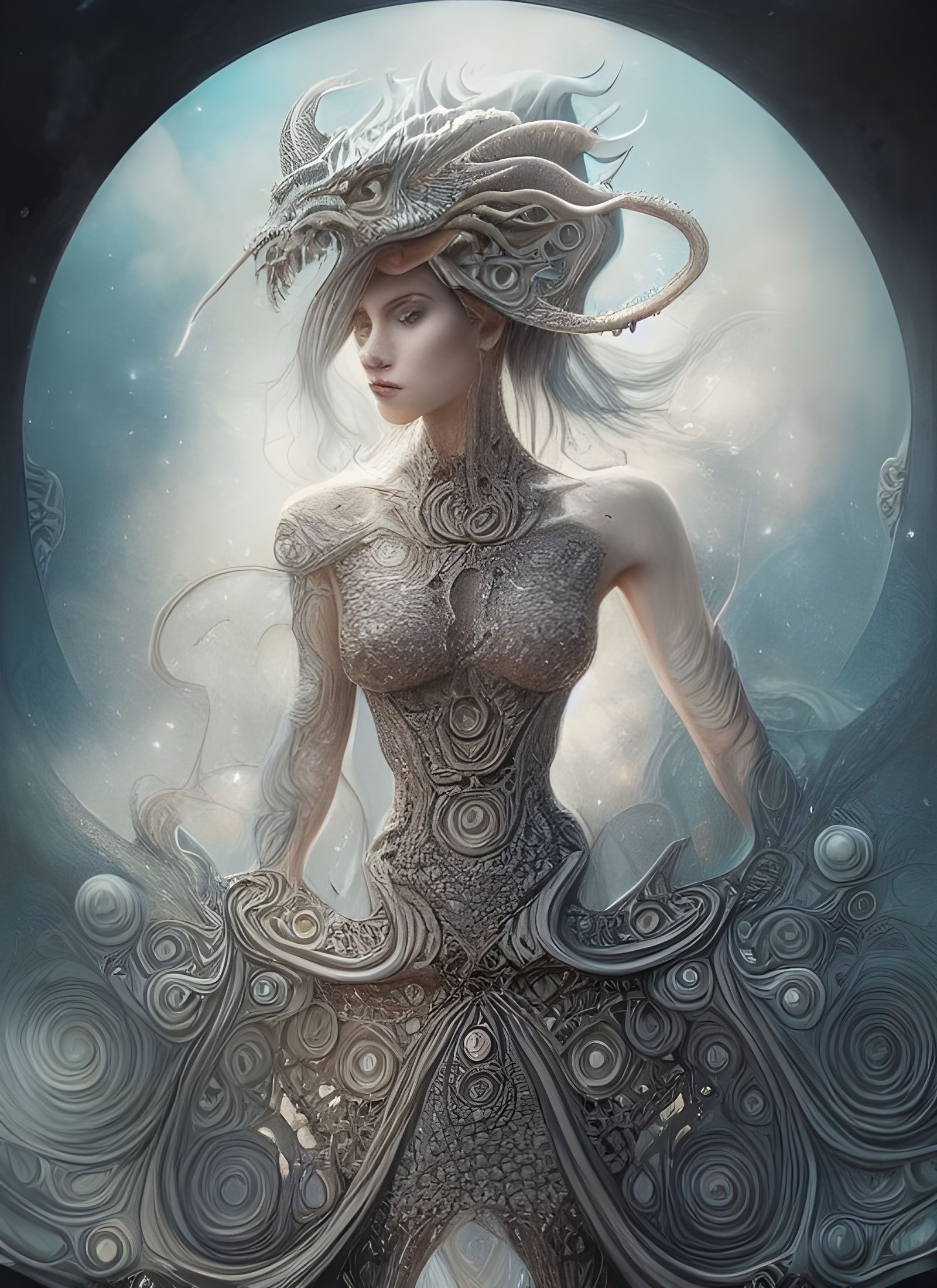 Opal Dragon Woman in Hyper-Detailed Digital Art