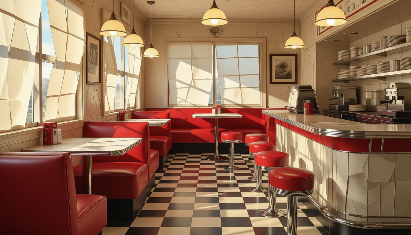 Vintage Diner Crafted From Torn Sepia Paper