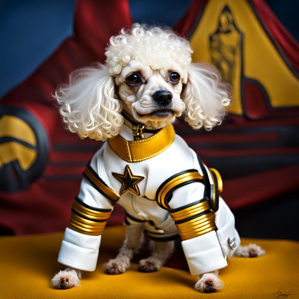 Poodle as Captain Kirk: Photorealistic Deformed Portrait