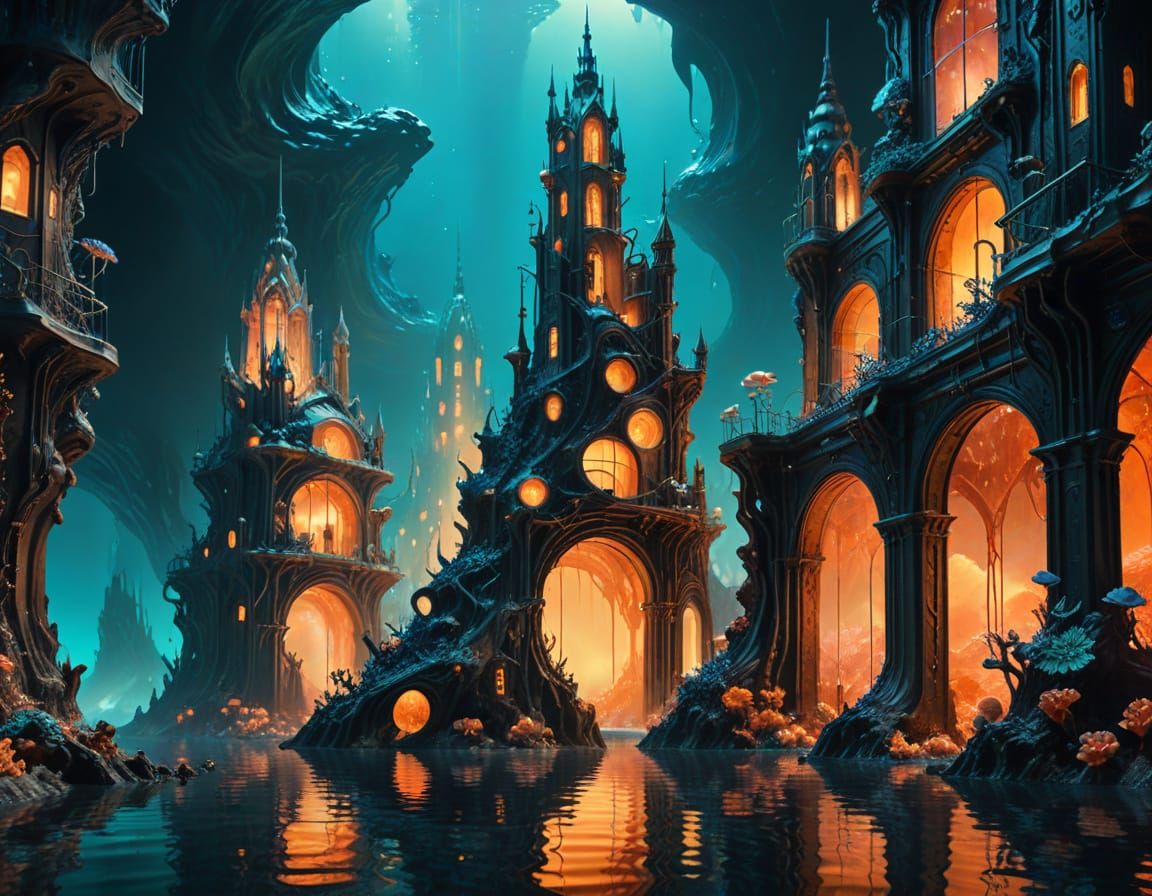 Bioluminescent Futuristic Cityscape in Surrealist Style